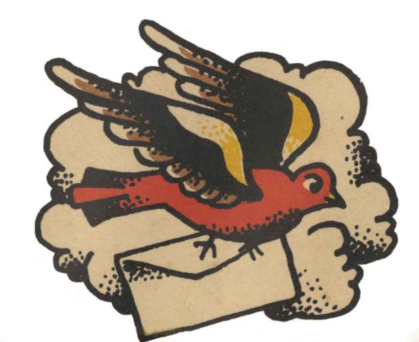 Vintage Tattoo Design - Bird with Envelope