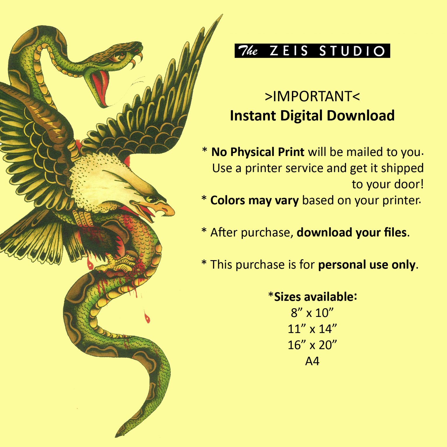 Vintage Snake Vs Eagle Digital Download Print The Zeis Studio