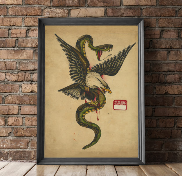 Snake vs Eagle poster against wall