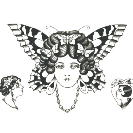 butterfly lady tattoo design flash poster