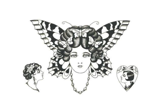 butterfly lady tattoo design flash poster