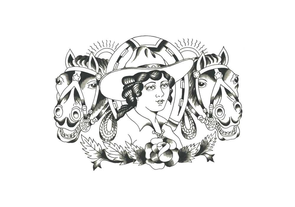 Cowgirl and Horse Tattoo Flash | The Zeis Studio