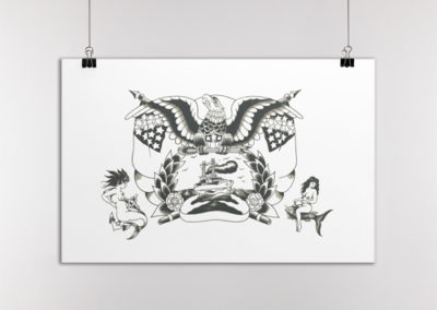 Traditional American Eagle with ship and mermaids displayed hanging